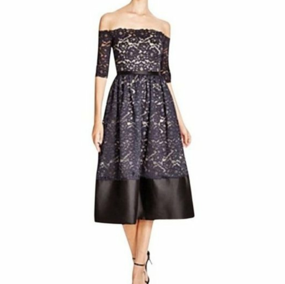 Monique Lhuillier Off Shoulder Illusion Lace dress